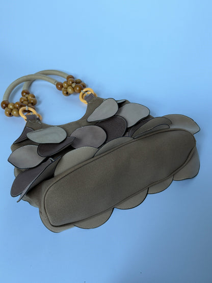 Leather Disc & Wooden Bead Bag