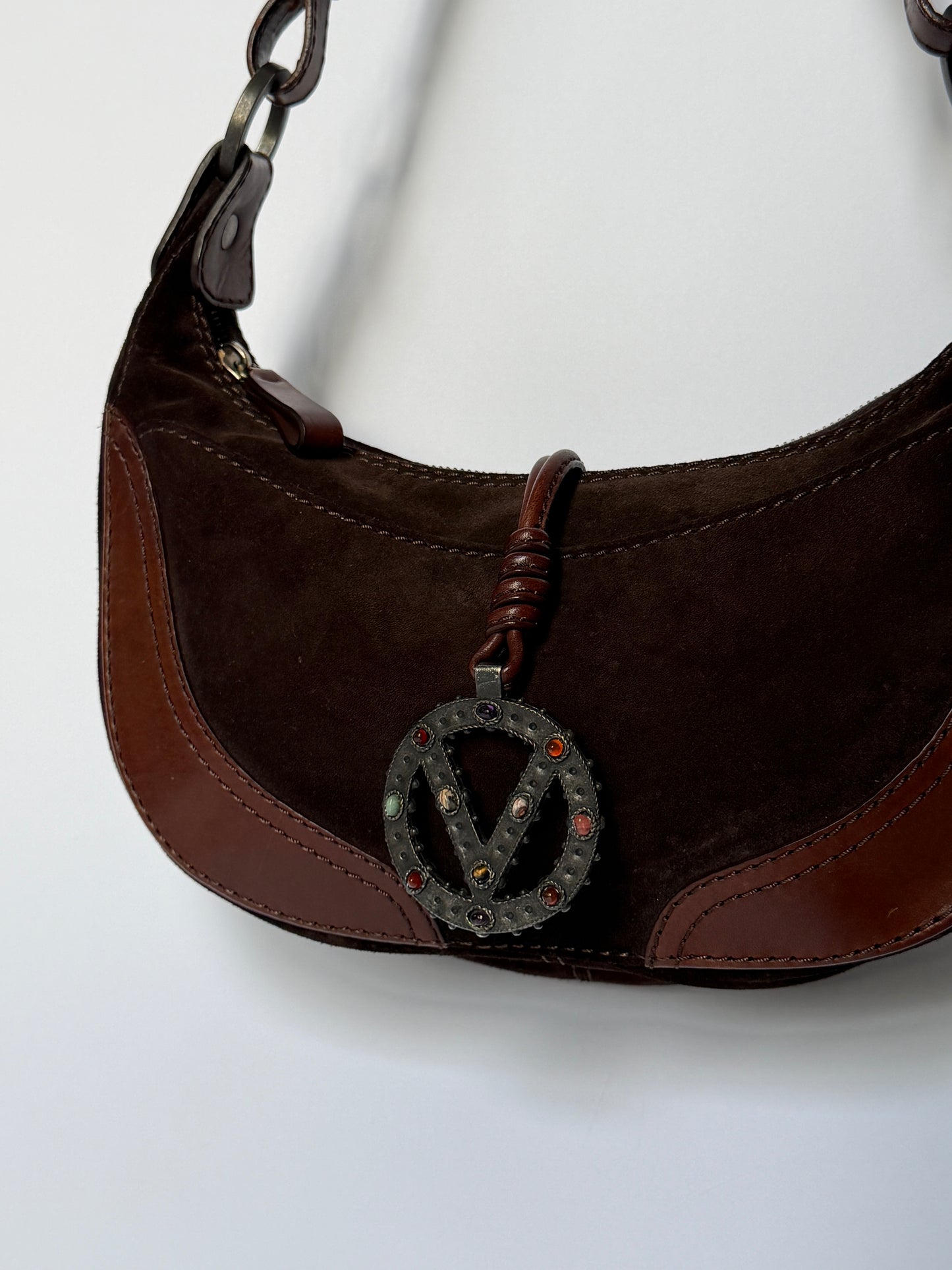 Valentino Garavani Gemstone Suede Crescent Bag