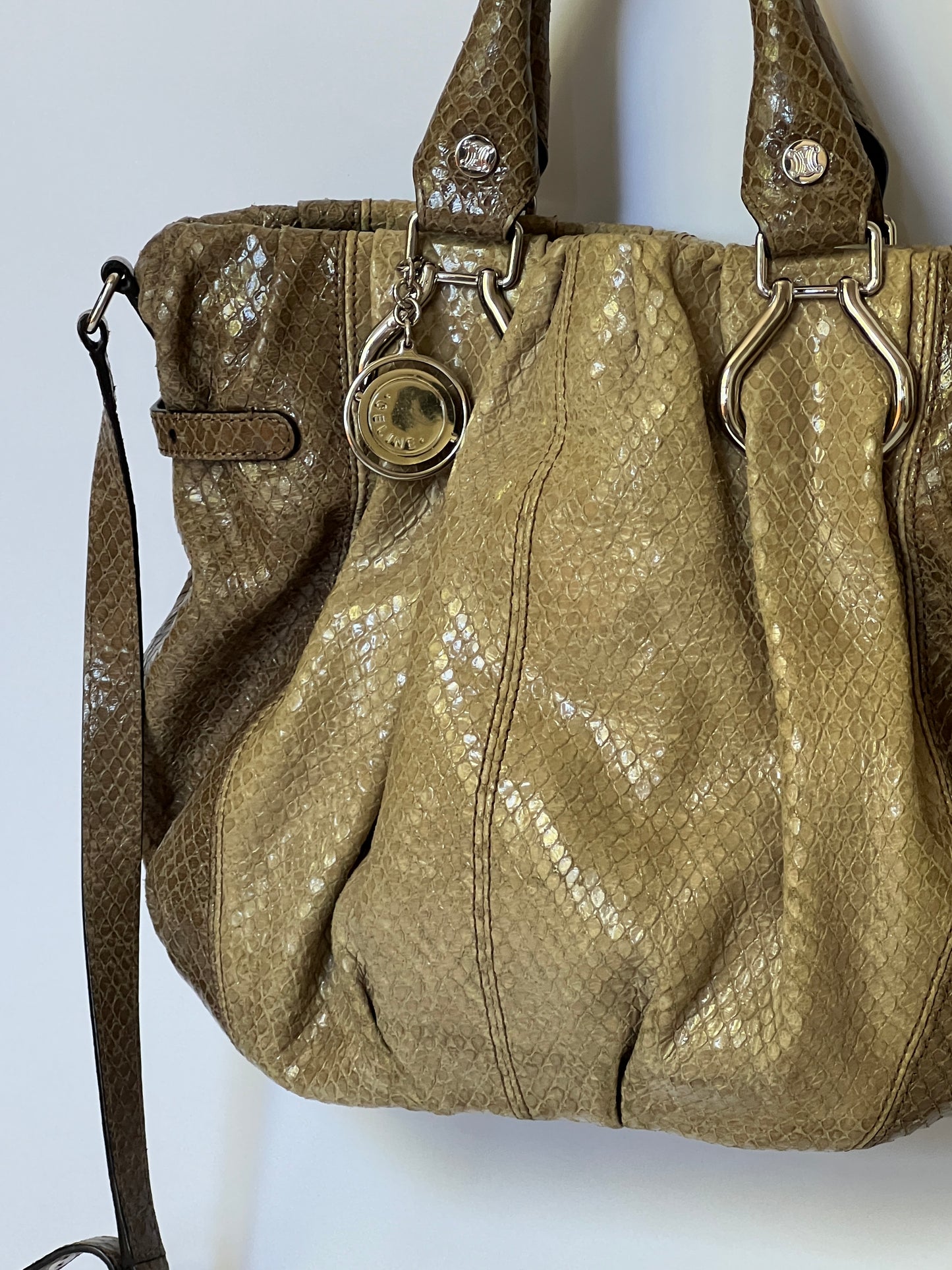 Celine Python-Embossed High Gloss Hobo Bag