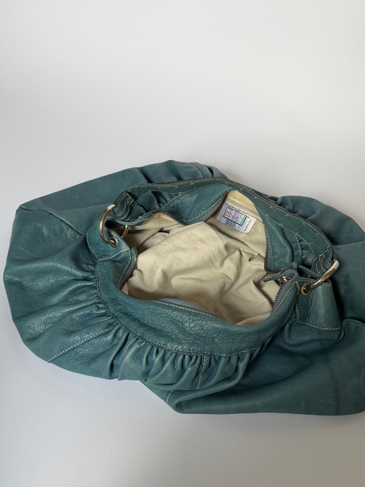 Giant Teal Leather Hobo Bag