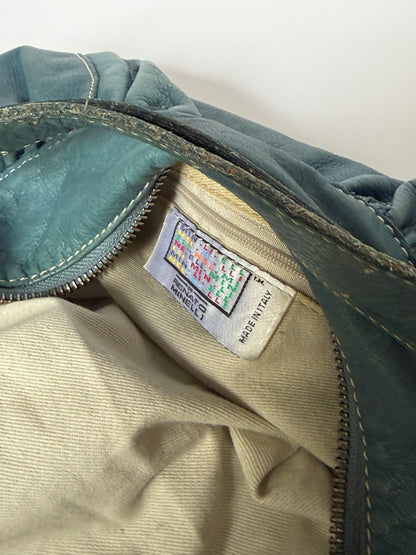 Giant Teal Leather Hobo Bag