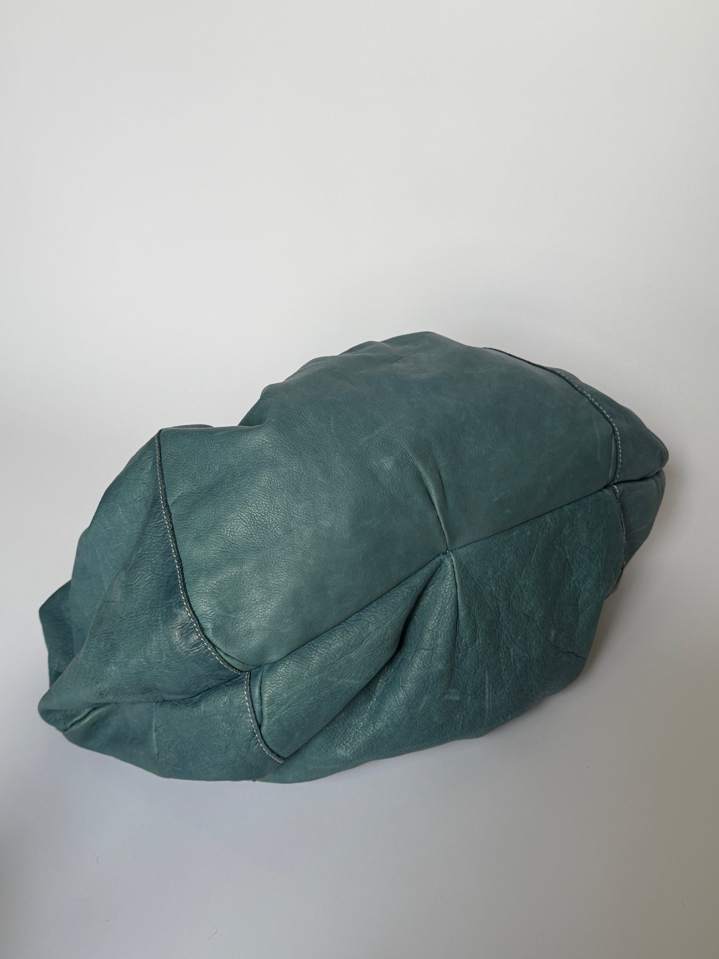 Giant Teal Leather Hobo Bag