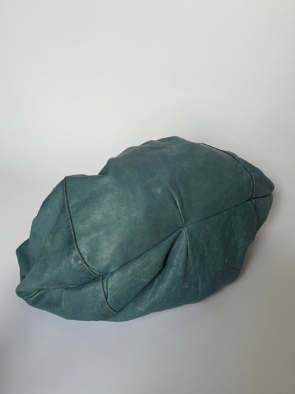 Giant Teal Leather Hobo Bag