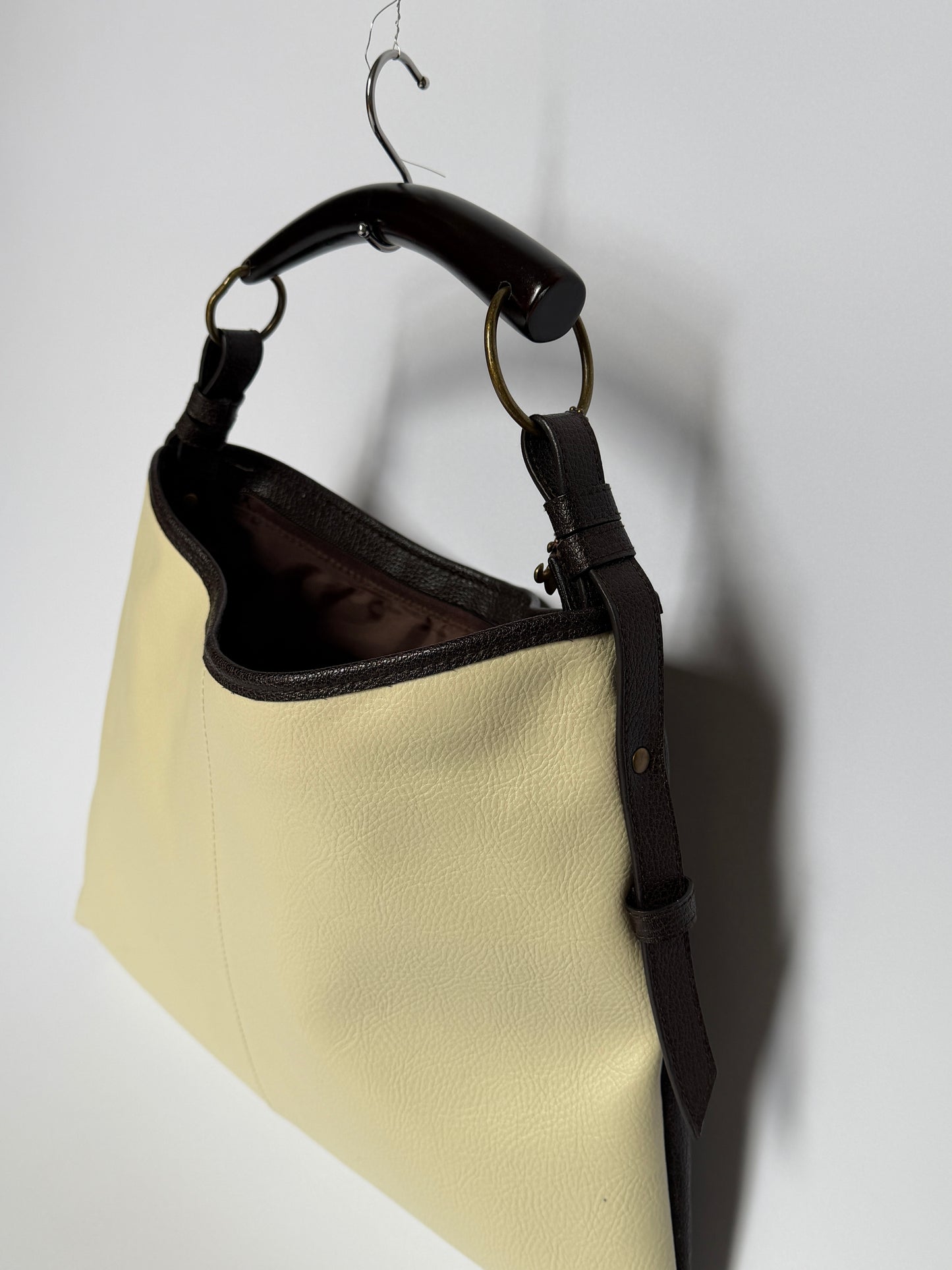 Two-Tone Leather Shoulder Bag w Horn Detail