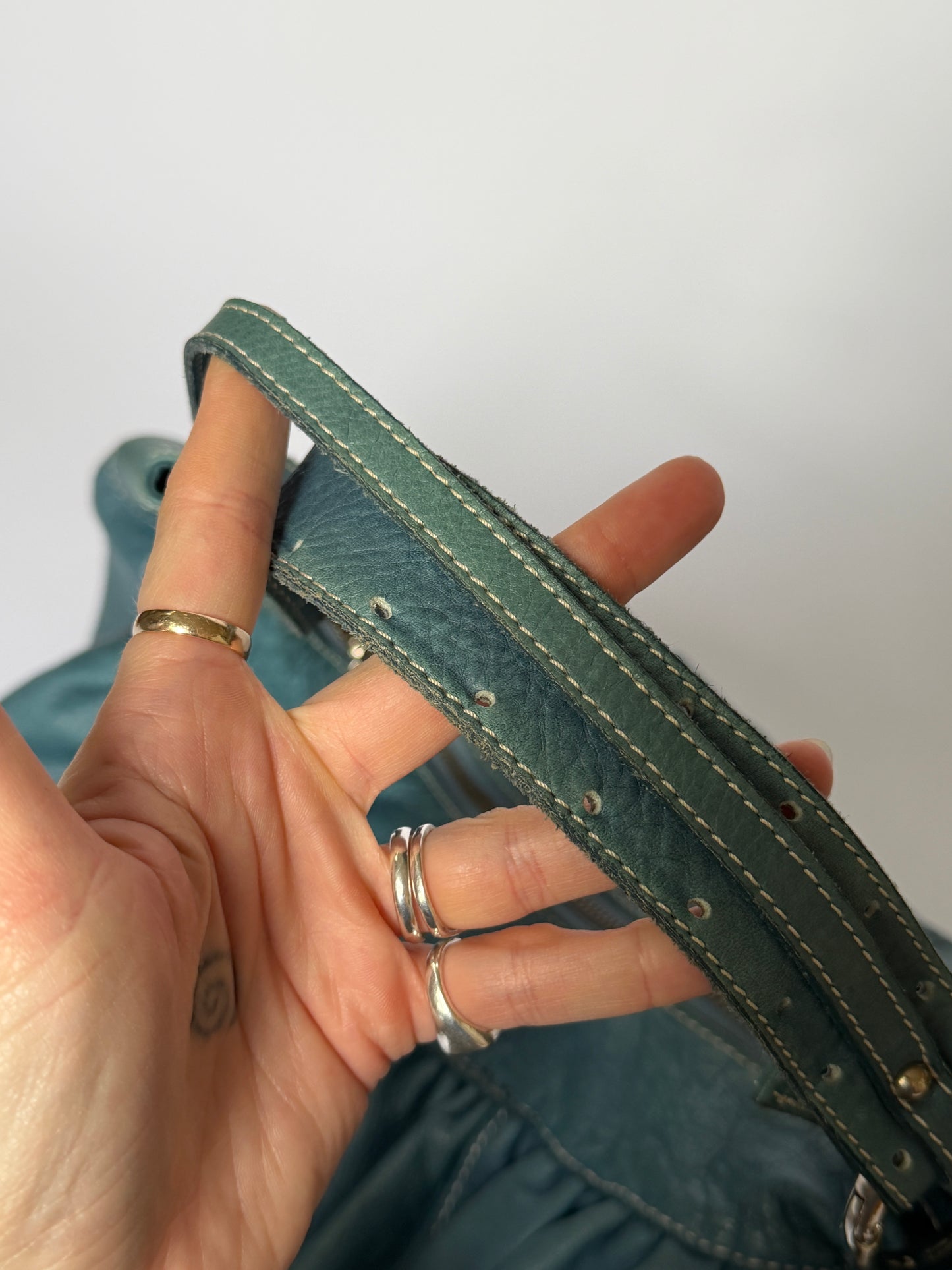 Giant Teal Leather Hobo Bag