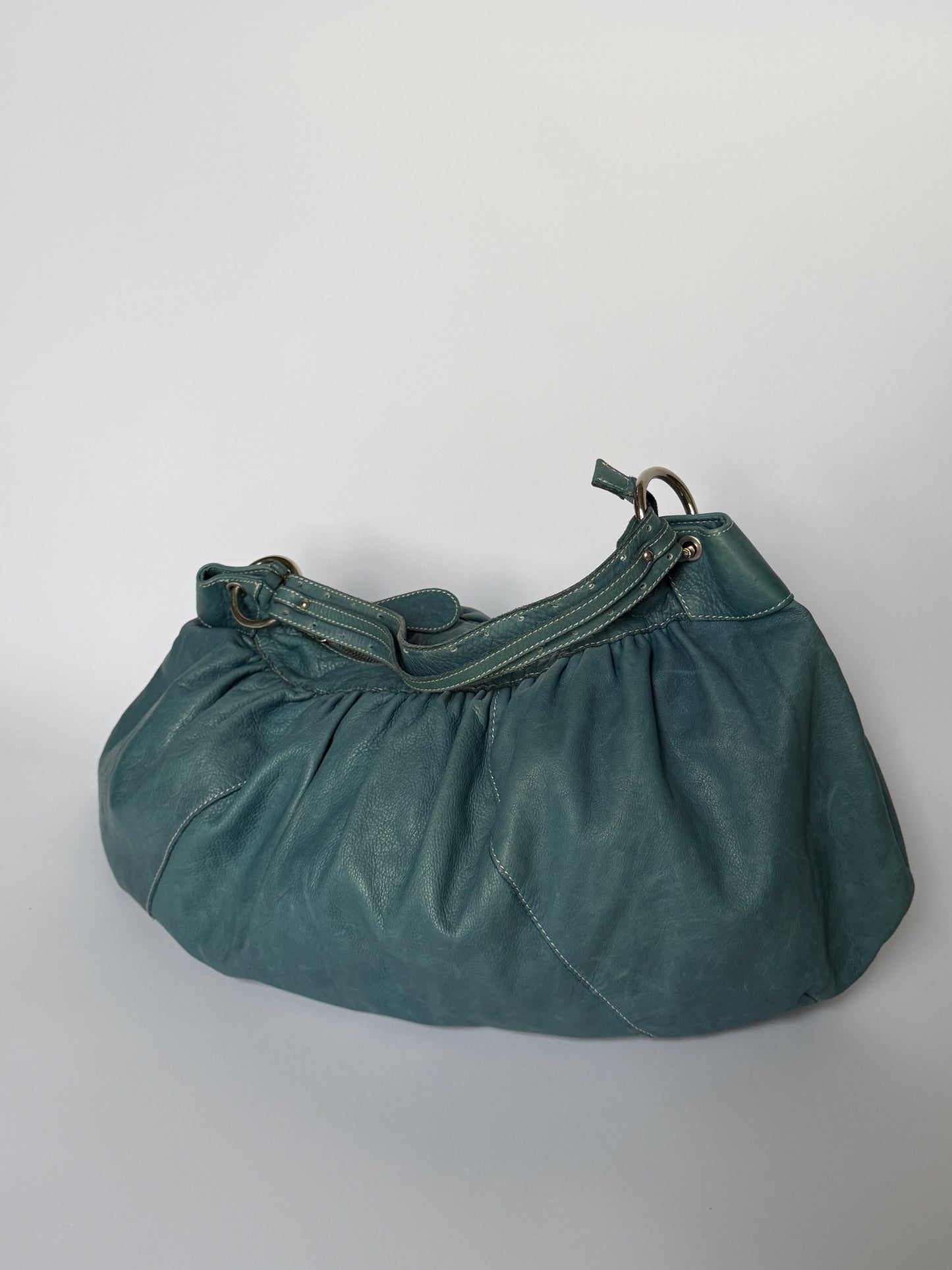 Giant Teal Leather Hobo Bag