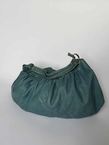 Giant Teal Leather Hobo Bag