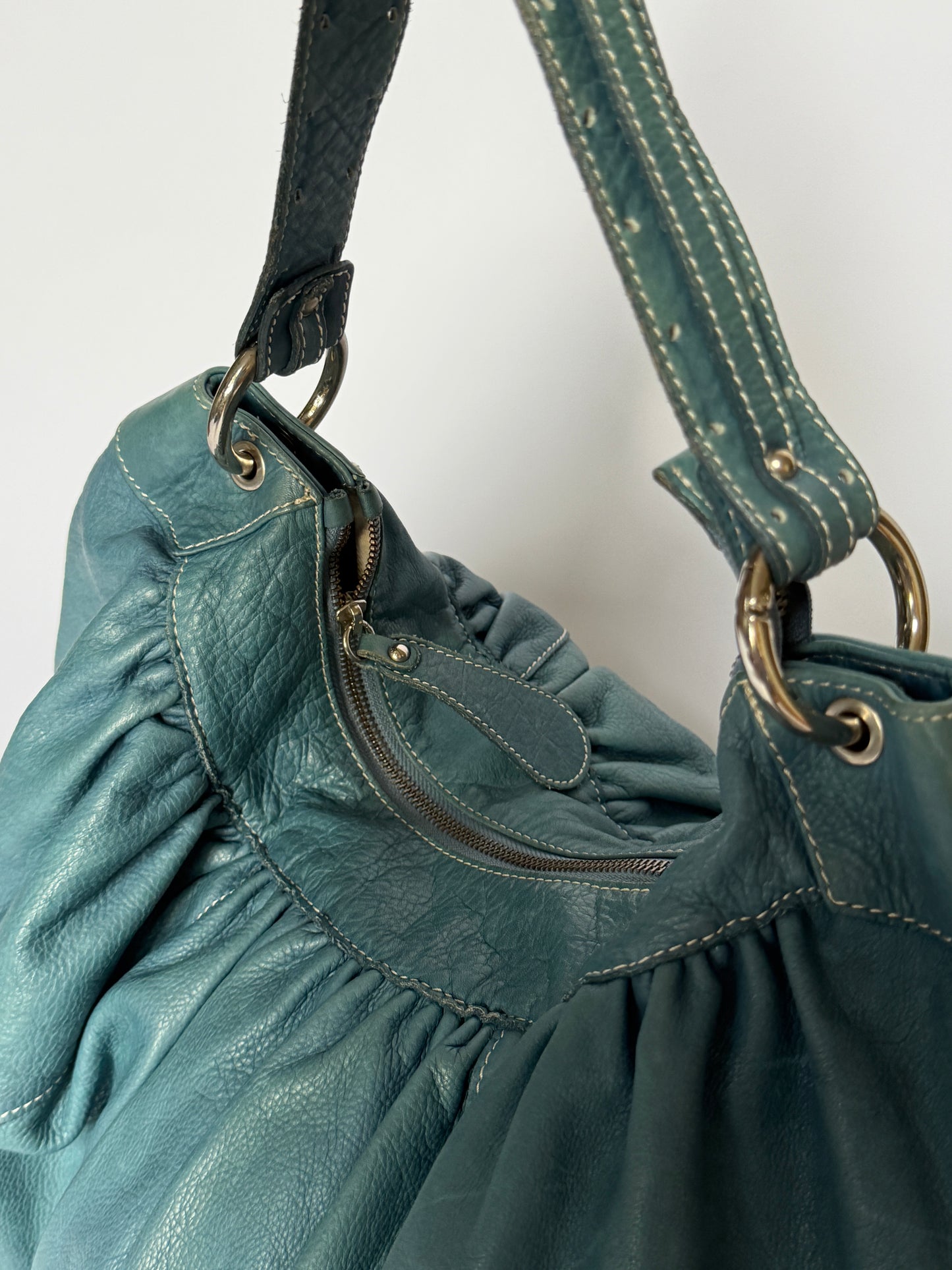 Giant Teal Leather Hobo Bag