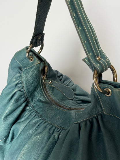 Giant Teal Leather Hobo Bag