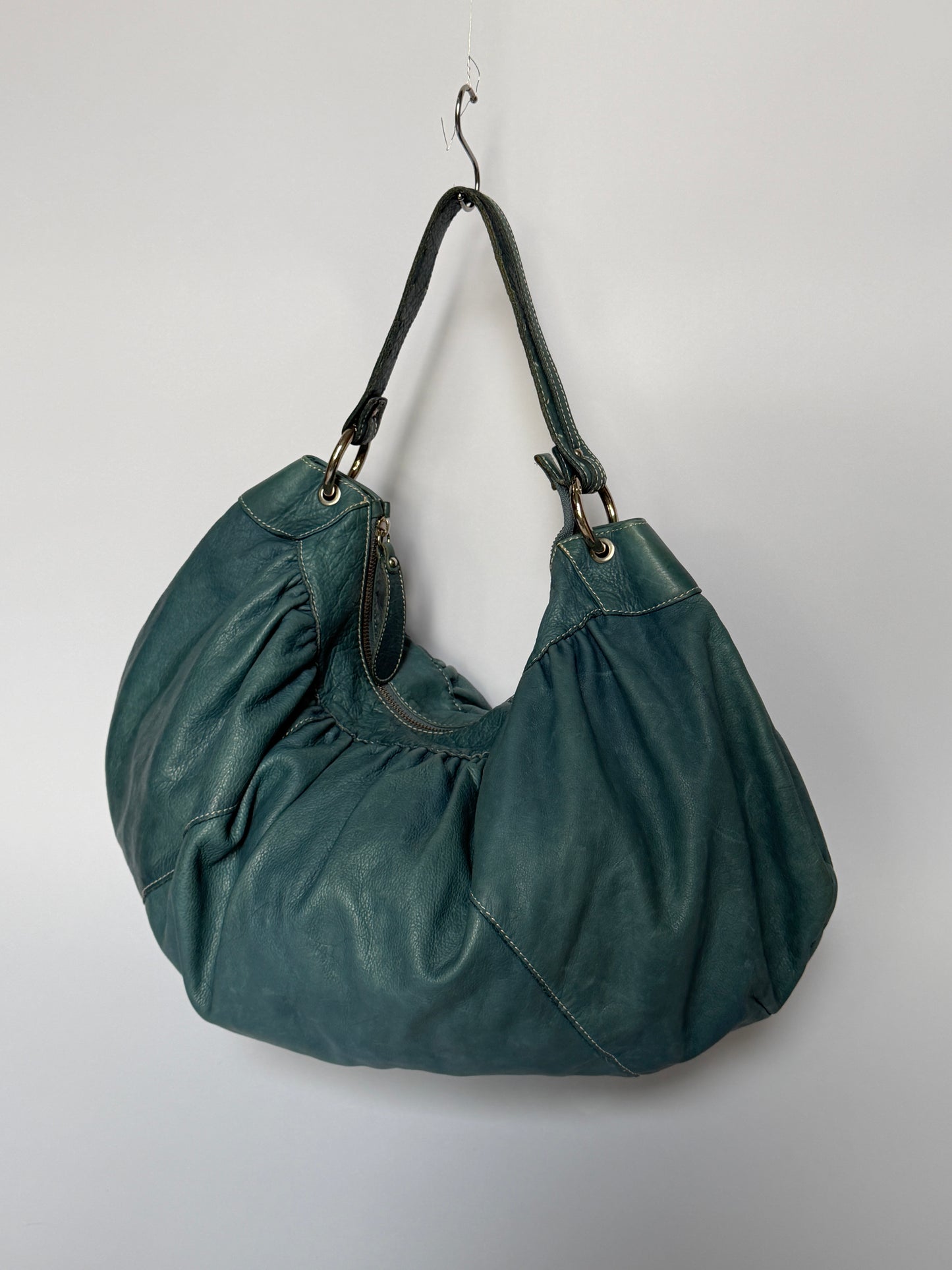 Giant Teal Leather Hobo Bag