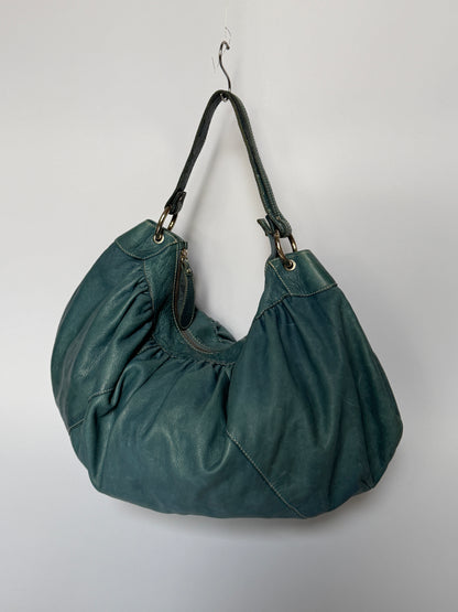 Giant Teal Leather Hobo Bag