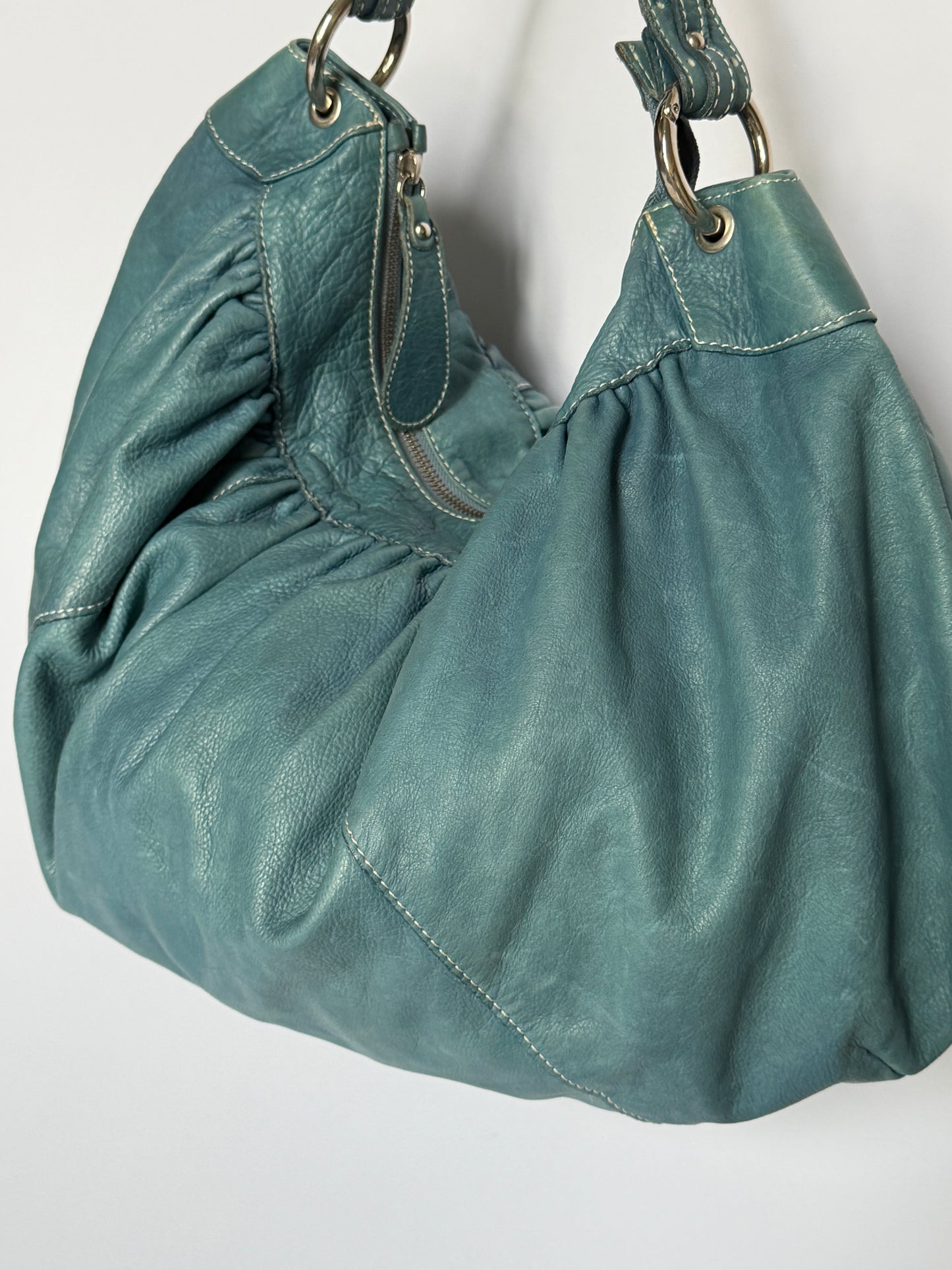 Giant Teal Leather Hobo Bag