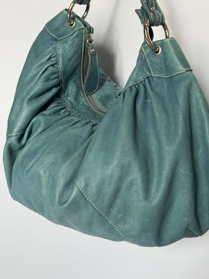 Giant Teal Leather Hobo Bag