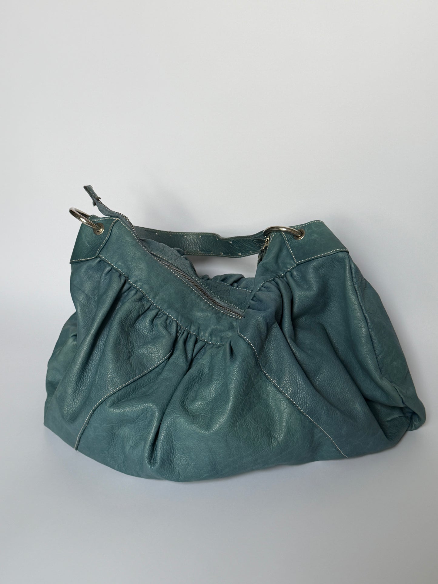 Giant Teal Leather Hobo Bag