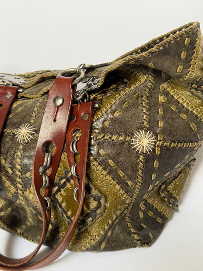 French Olive Leather Patchwork Tote