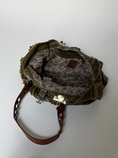 French Olive Leather Patchwork Tote