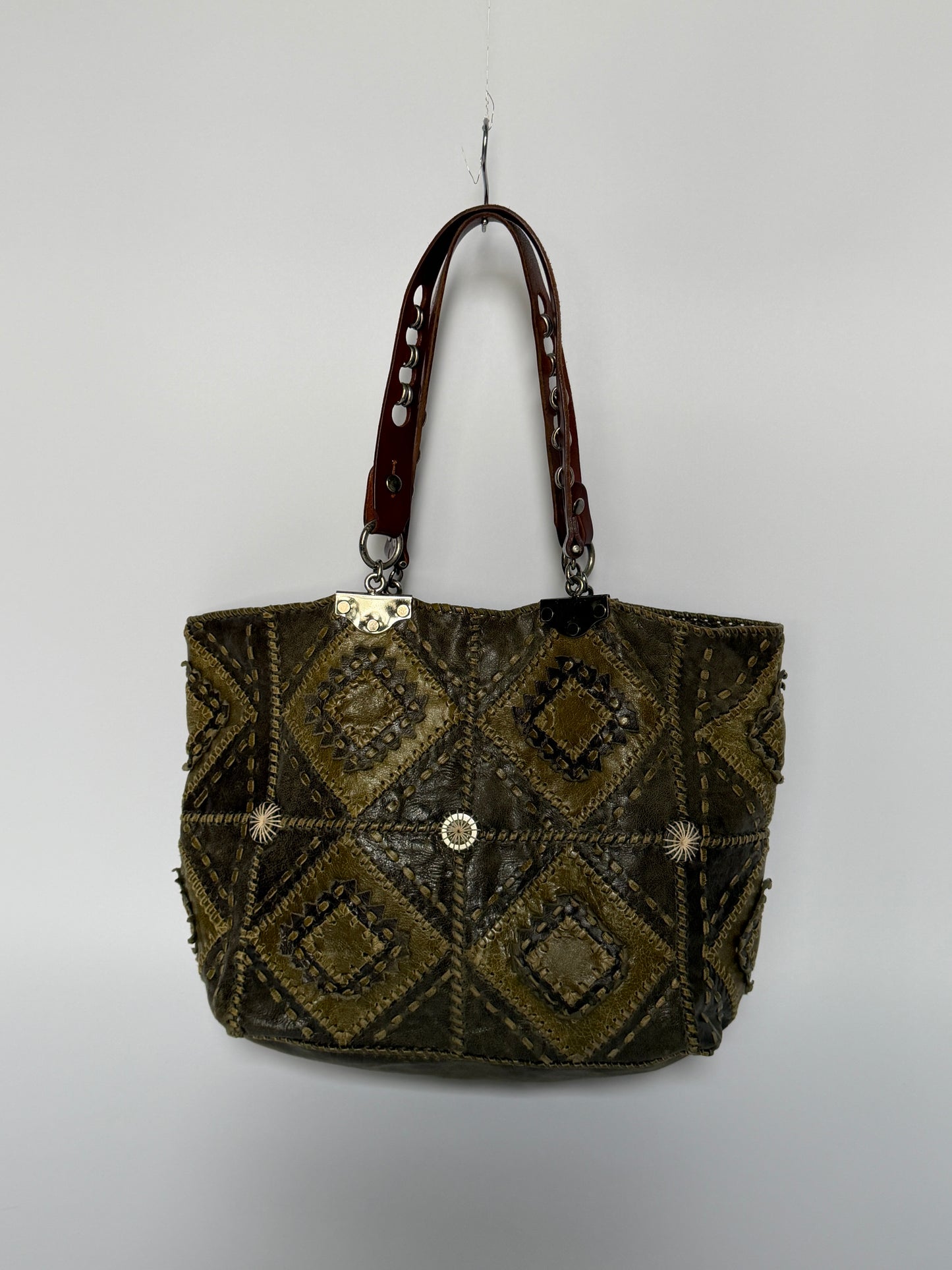 French Olive Leather Patchwork Tote