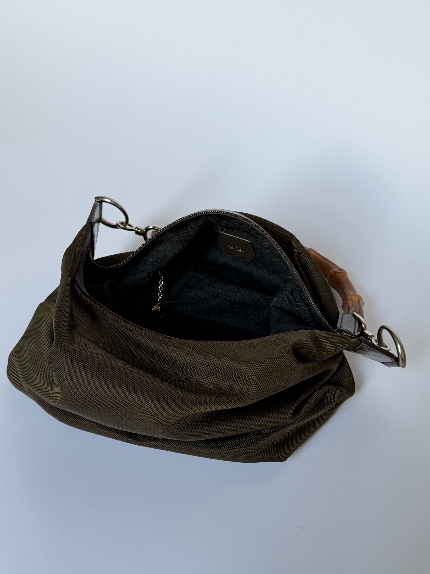 Gucci Bamboo Handle Nylon Shoulder Bag