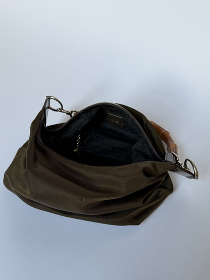 Gucci Bamboo Handle Nylon Shoulder Bag