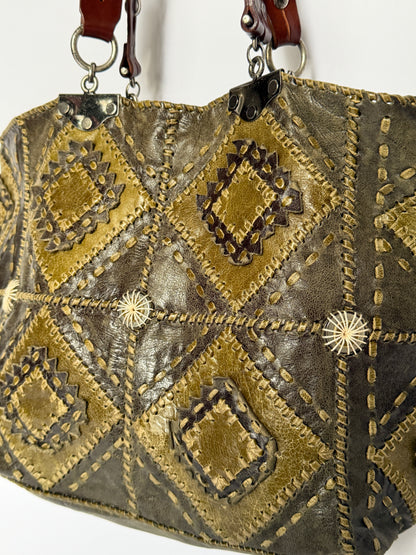 French Olive Leather Patchwork Tote