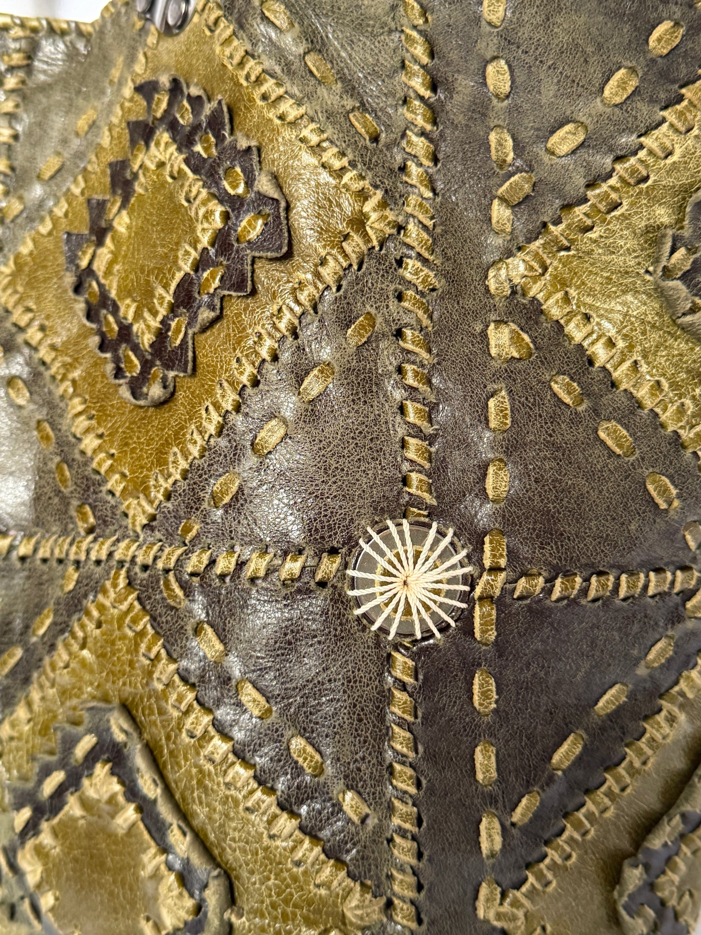 French Olive Leather Patchwork Tote
