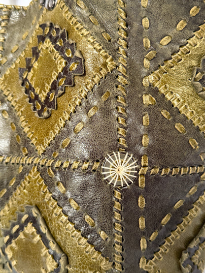 French Olive Leather Patchwork Tote