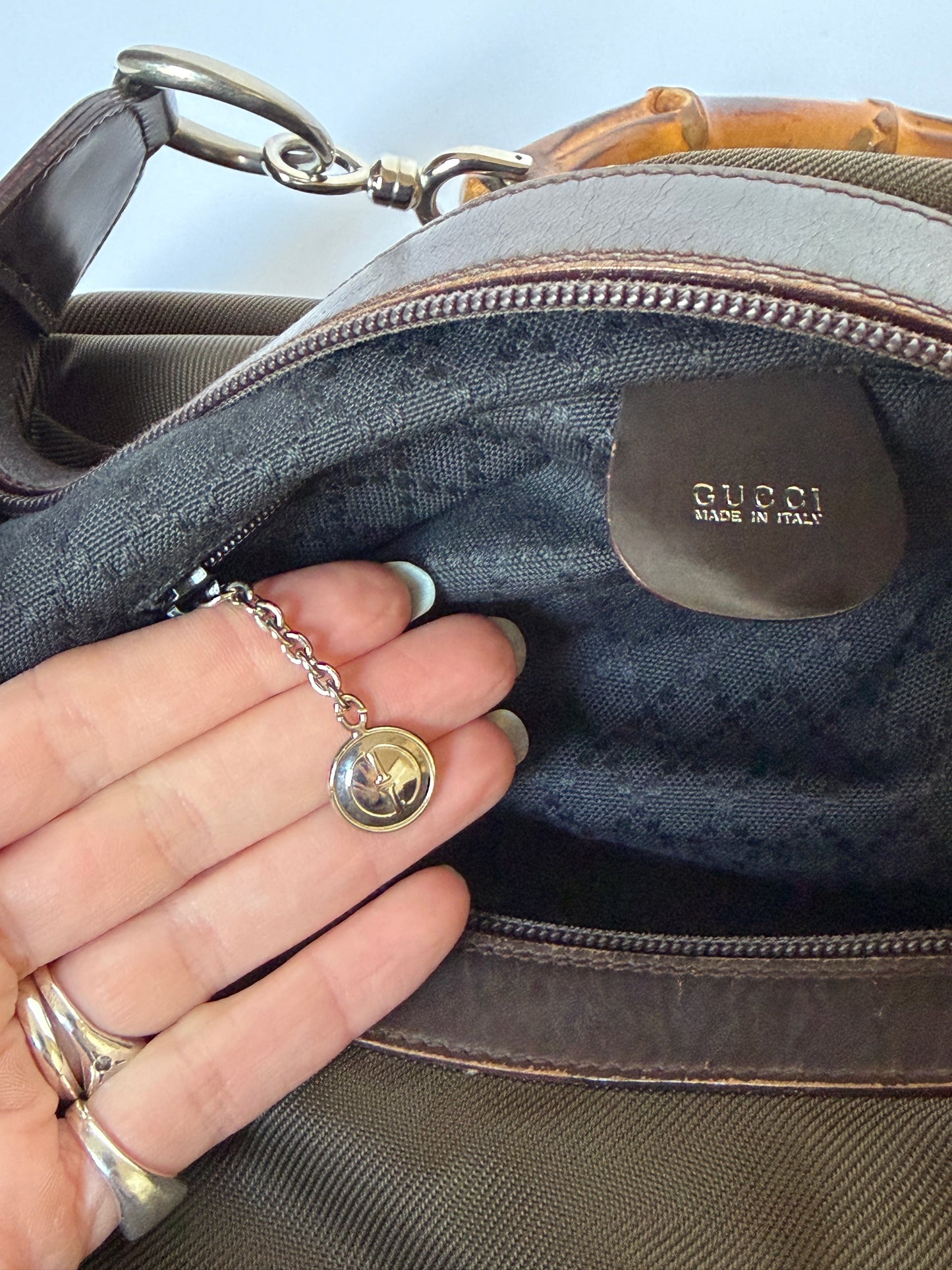 Gucci Bamboo Handle Nylon Shoulder Bag