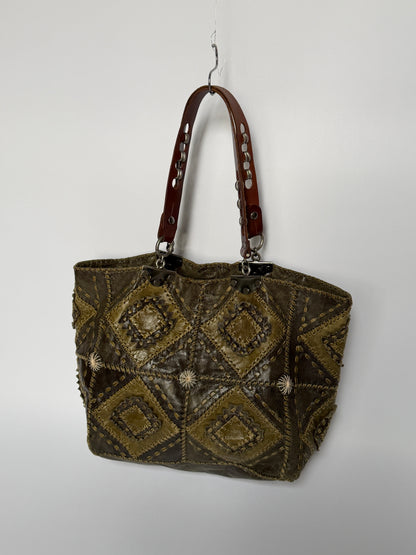 French Olive Leather Patchwork Tote