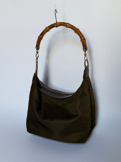Gucci Bamboo Handle Nylon Shoulder Bag