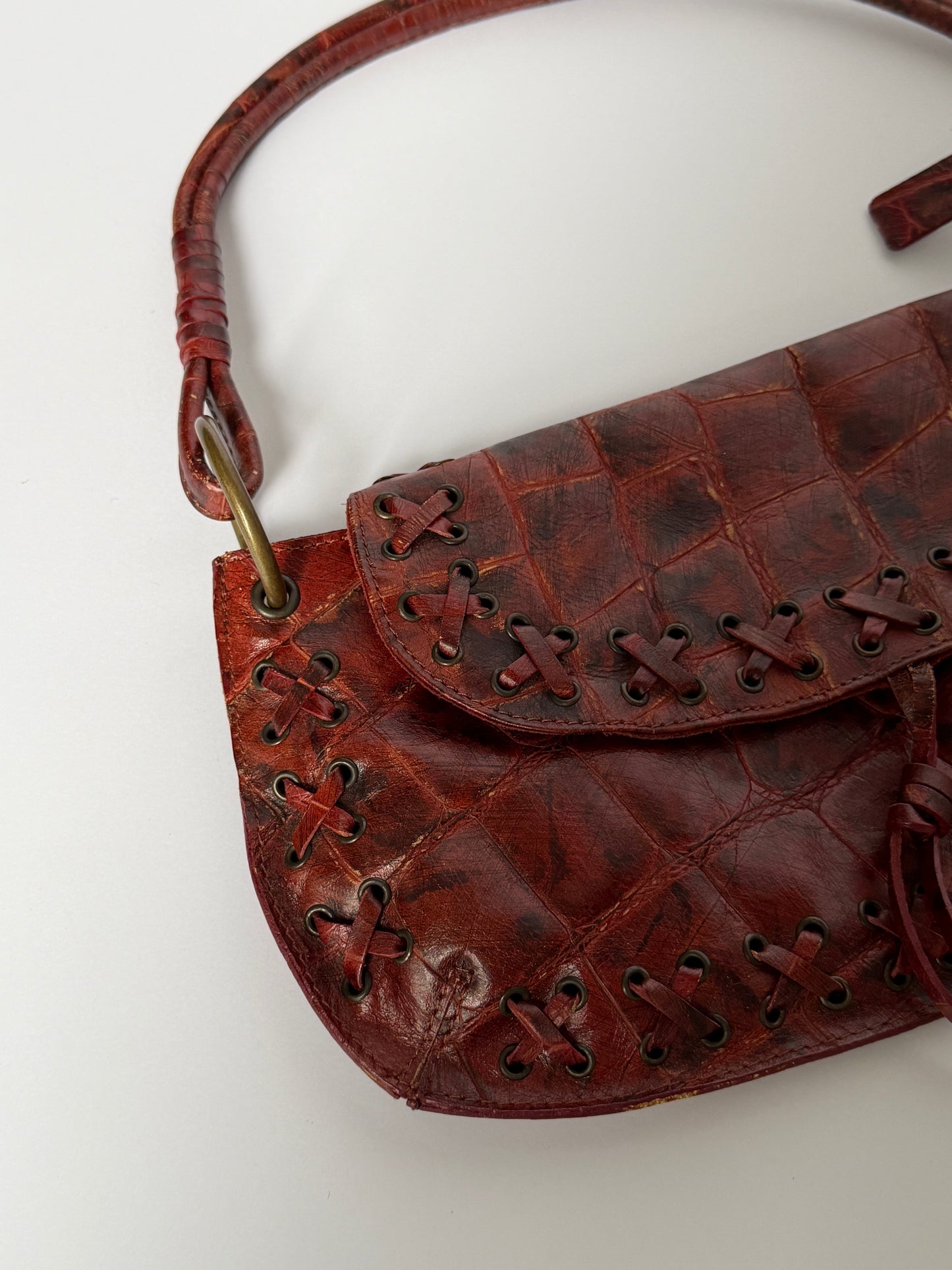Italian Croc Embossed Baguette Bag
