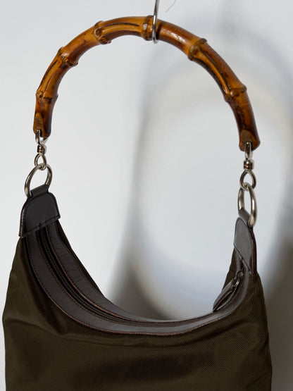 Gucci Bamboo Handle Nylon Shoulder Bag