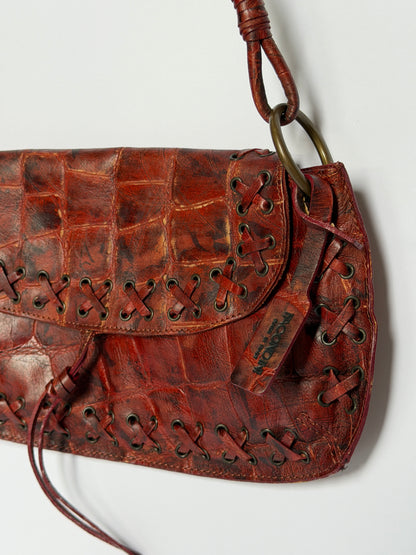 Italian Croc Embossed Baguette Bag