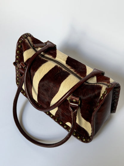 Pony Hair Studded Shoulder Bag
