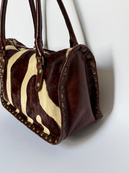 Pony Hair Studded Shoulder Bag