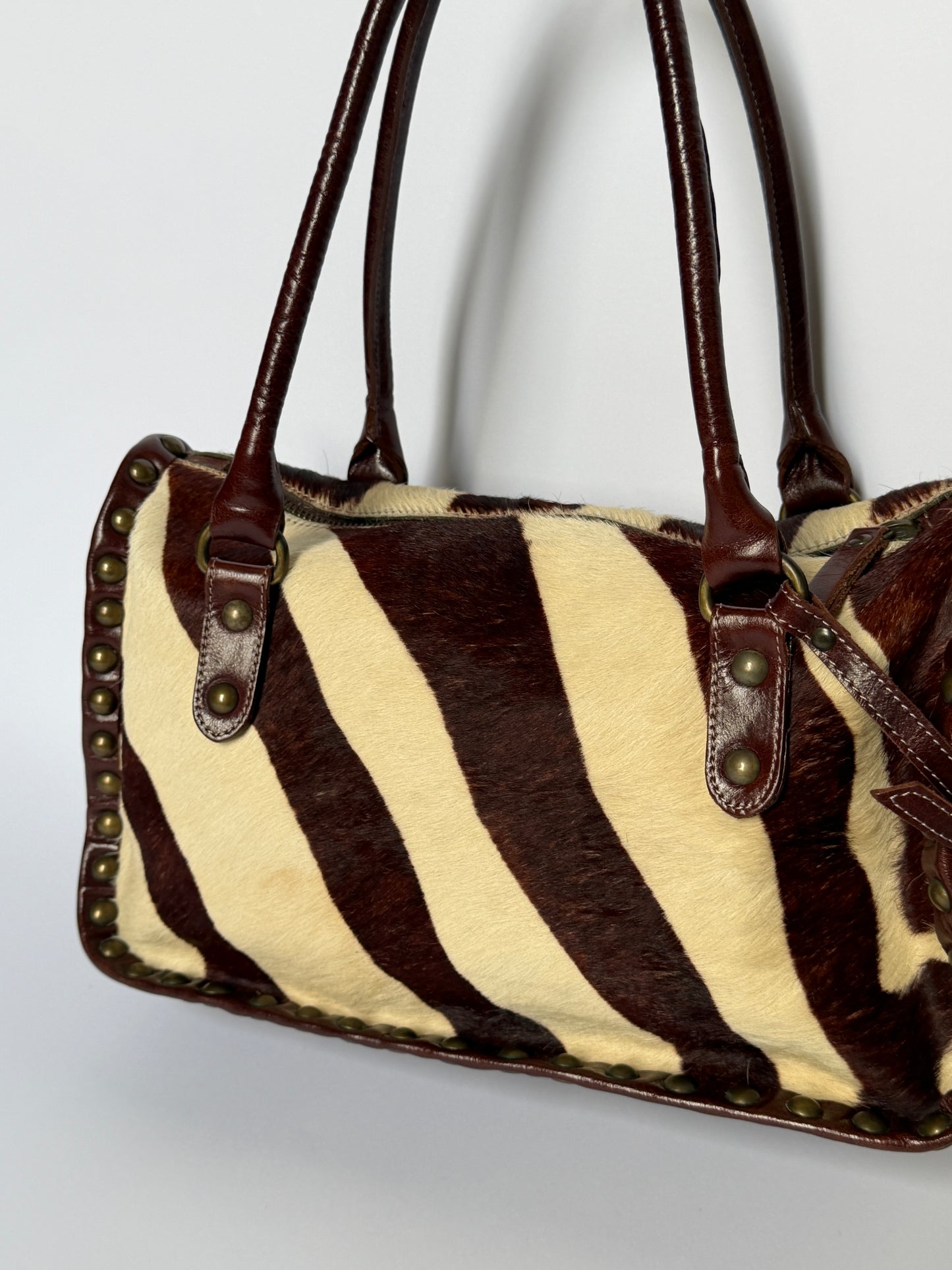 Pony Hair Studded Shoulder Bag