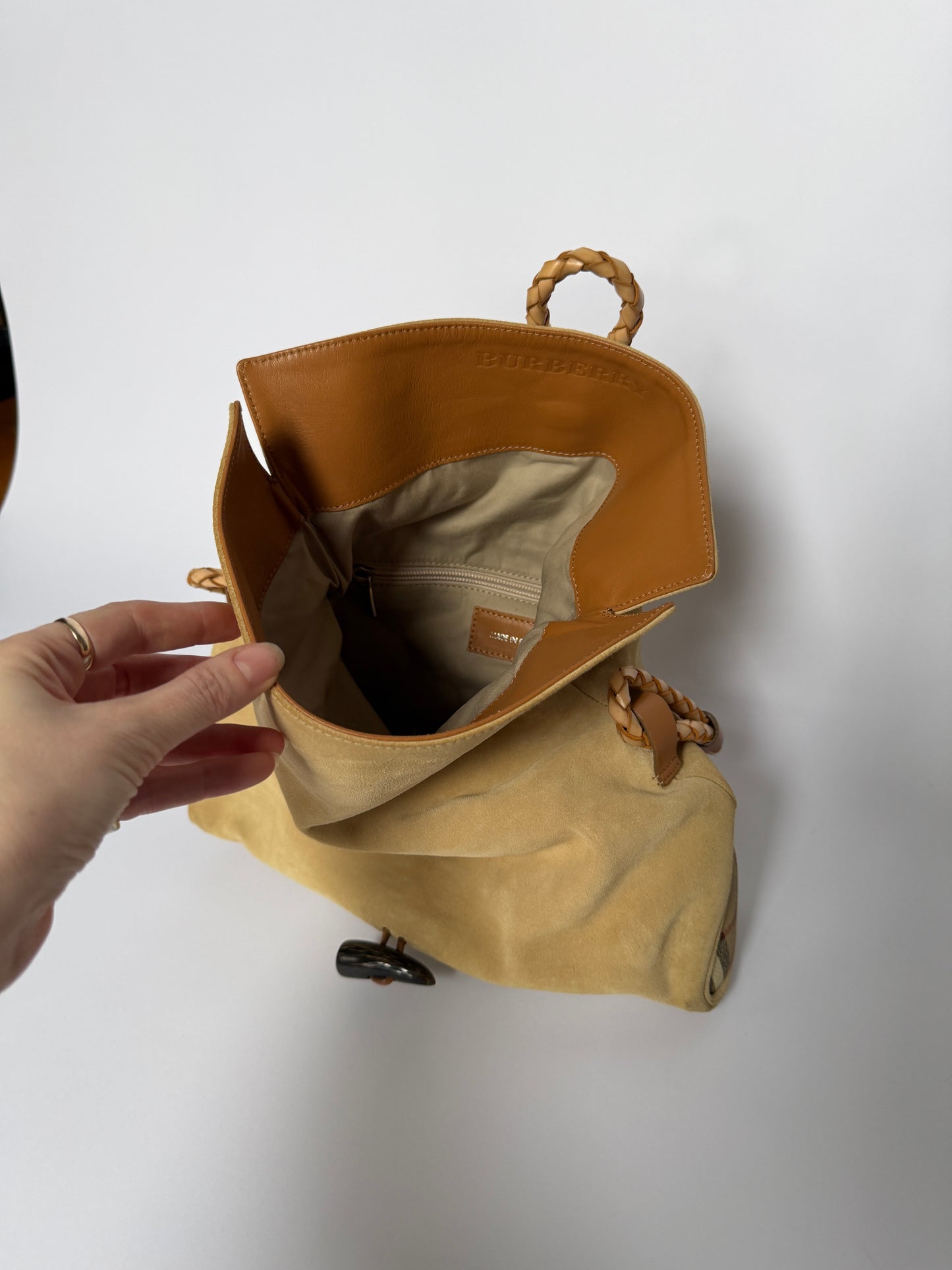Burberry Suede Horn Bag w Iconic Plaid