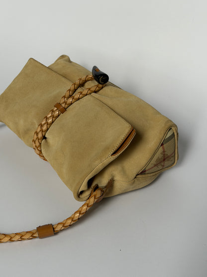 Burberry Suede Horn Bag w Iconic Plaid