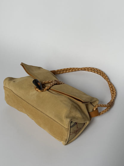Burberry Suede Horn Bag w Iconic Plaid