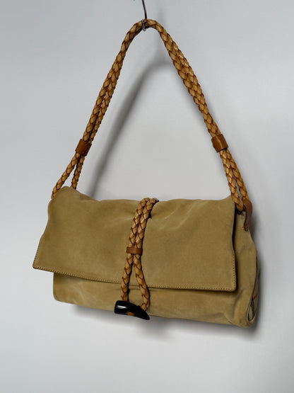 Burberry Suede Horn Bag w Iconic Plaid