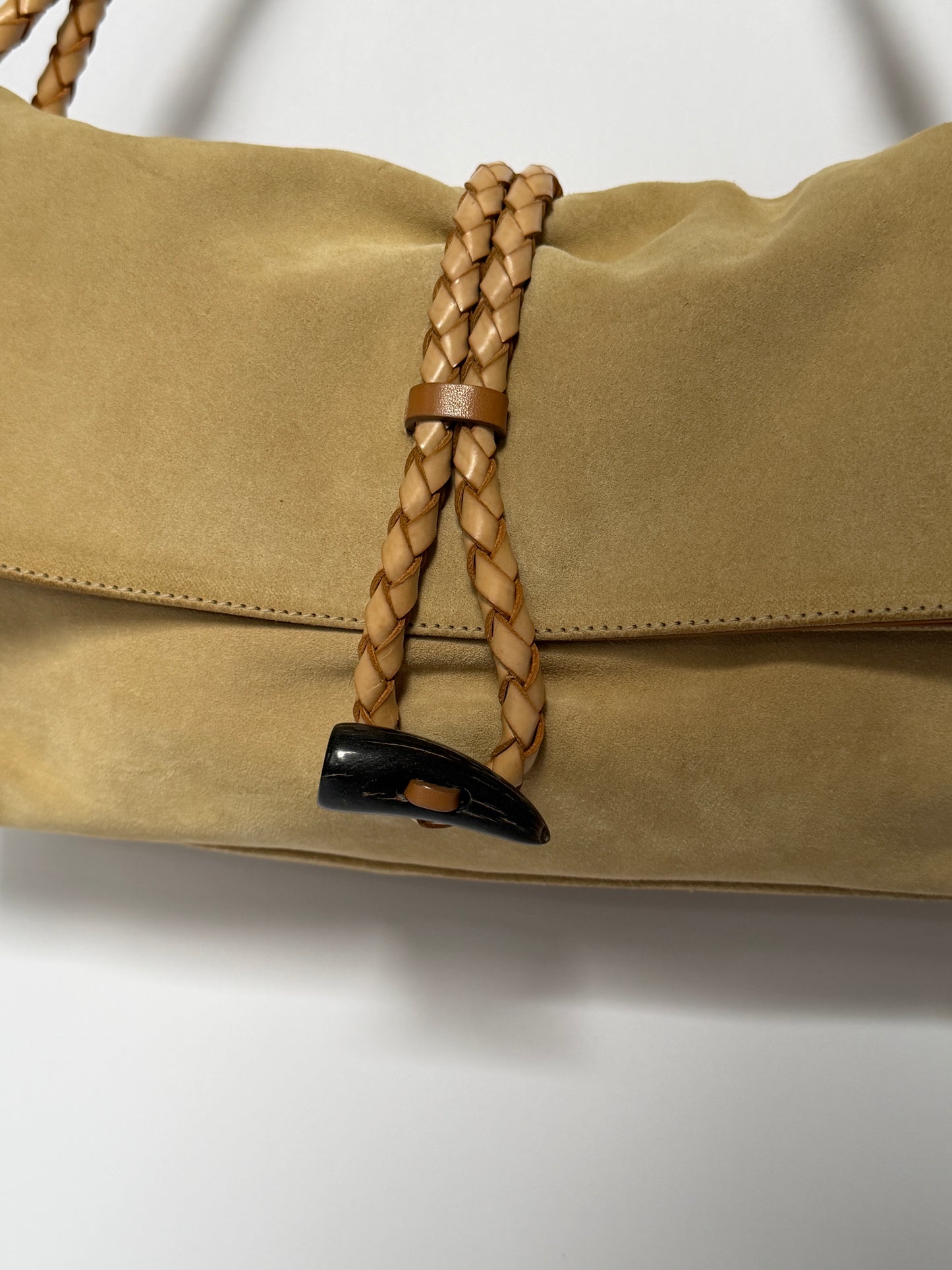Burberry Suede Horn Bag w Iconic Plaid