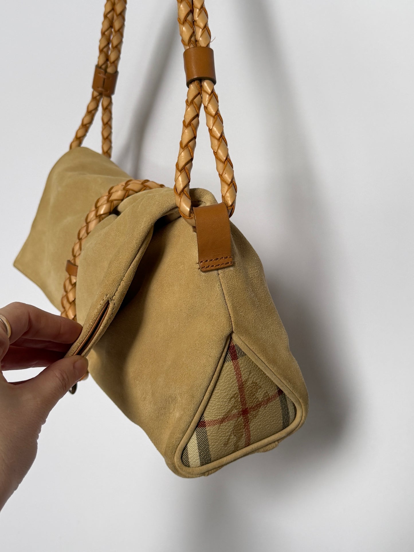 Burberry Suede Horn Bag w Iconic Plaid