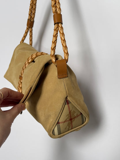 Burberry Suede Horn Bag w Iconic Plaid