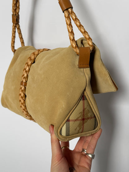 Burberry Suede Horn Bag w Iconic Plaid