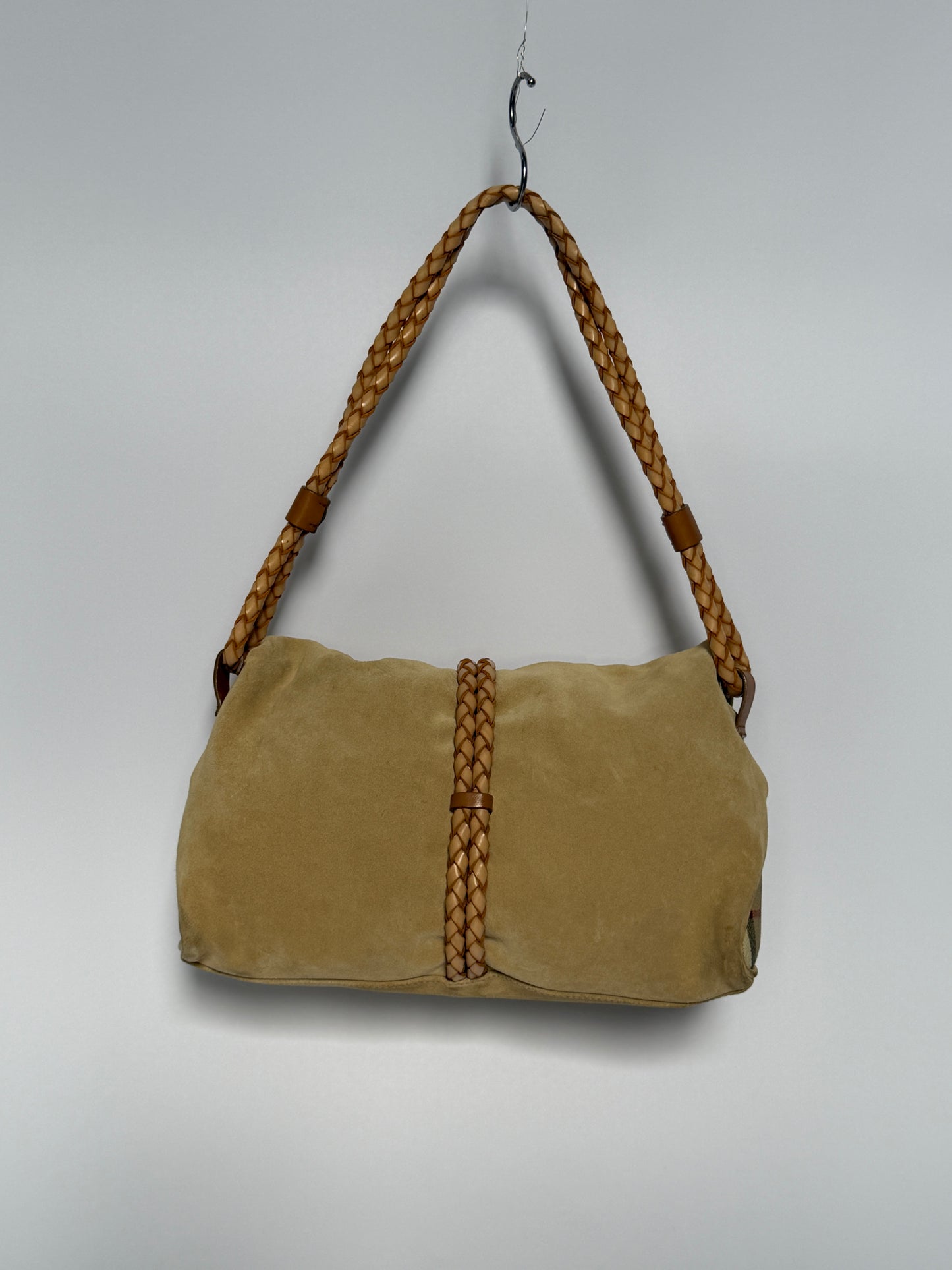 Burberry Suede Horn Bag w Iconic Plaid