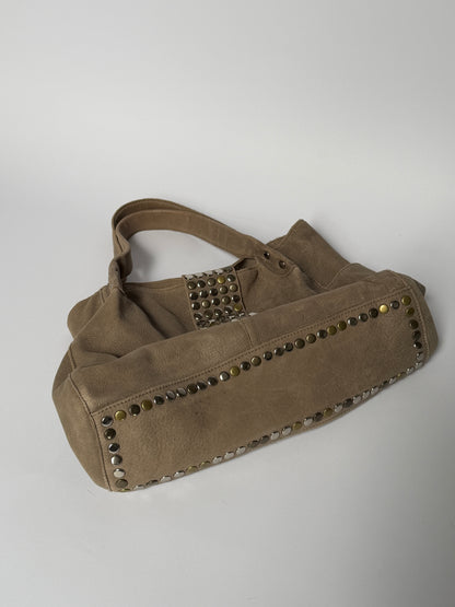 Studded Leather Tote — Distressed Taupe