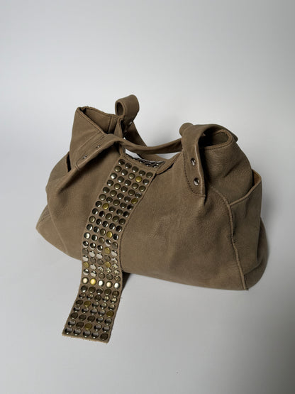 Studded Leather Tote — Distressed Taupe