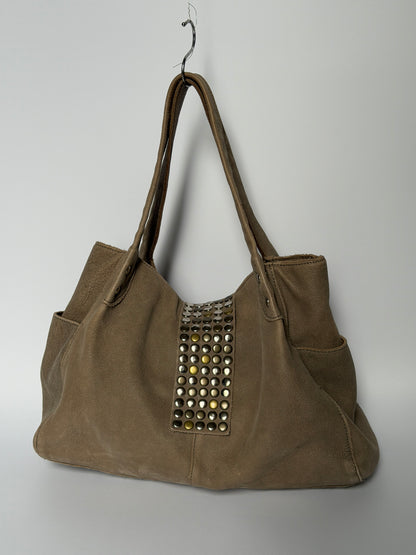 Studded Leather Tote — Distressed Taupe