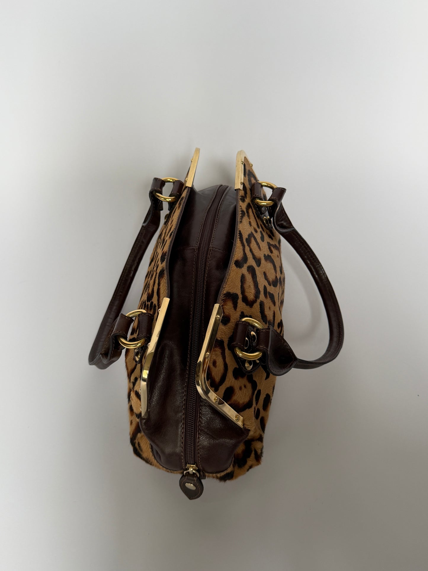 Italian Leopard Print Pony Hair Shoulder Bag