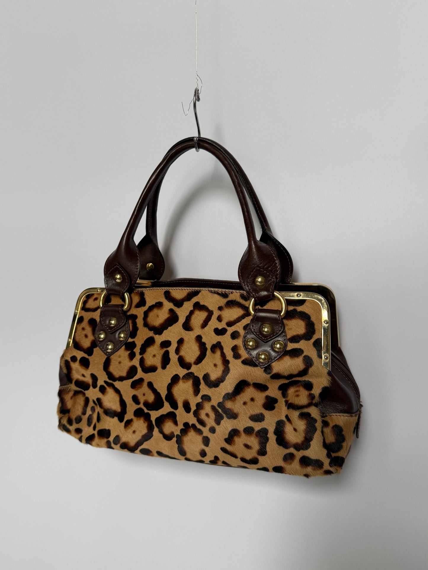 Italian Leopard Print Pony Hair Shoulder Bag