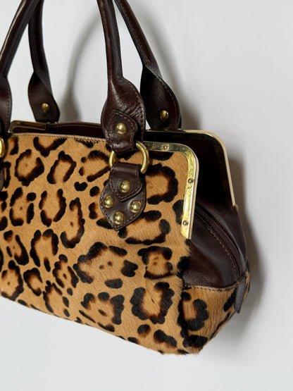 Italian Leopard Print Pony Hair Shoulder Bag